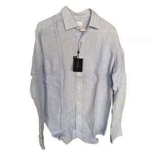 Massimo Dutti 100% Linen Blue & White Stripe Button-Down Shirt – NWT